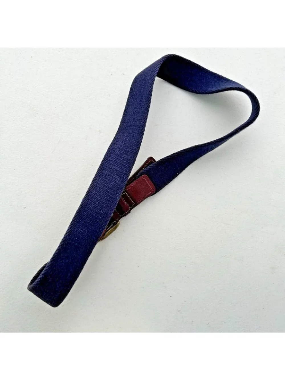 Vintage Navy Mahogany Webbed Leather Belt Netherlands Men’s Size 32 Brass Buckle